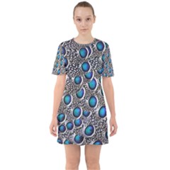 Peacock Pattern Close Up Plumage Sixties Short Sleeve Mini Dress