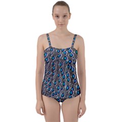 Peacock Pattern Close Up Plumage Twist Front Tankini Set