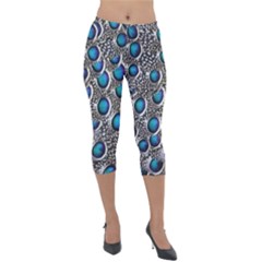 Peacock Pattern Close Up Plumage Lightweight Velour Capri Leggings 