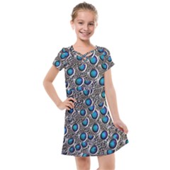 Peacock Pattern Close Up Plumage Kids  Cross Web Dress