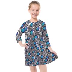 Peacock Pattern Close Up Plumage Kids  Quarter Sleeve Shirt Dress