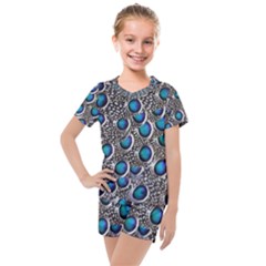 Peacock Pattern Close Up Plumage Kids  Mesh Tee And Shorts Set