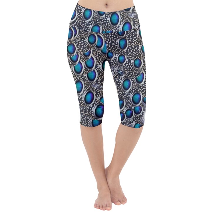 Peacock Pattern Close Up Plumage Lightweight Velour Cropped Yoga Leggings