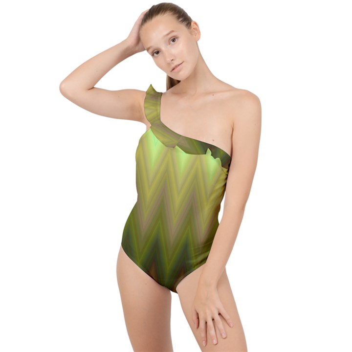 Zig Zag Chevron Classic Pattern Frilly One Shoulder Swimsuit