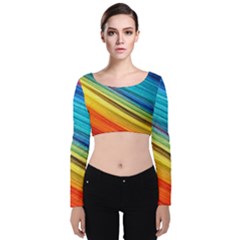 Rainbow Velvet Long Sleeve Crop Top by NSGLOBALDESIGNS2