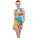 RAINBOW Halter Front Plunge Swimsuit View1