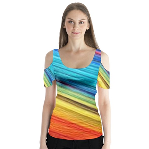 Rainbow Butterfly Sleeve Cutout Tee  by NSGLOBALDESIGNS2