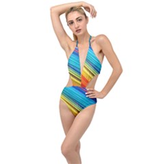 Rainbow Plunging Cut Out Swimsuit by NSGLOBALDESIGNS2