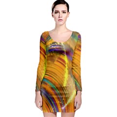 Orange Pink Sketchy Abstract Arch Long Sleeve Bodycon Dress