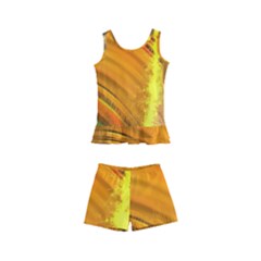 Orange Pink Sketchy Abstract Arch Kid s Boyleg Swimsuit