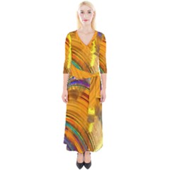 Orange Pink Sketchy Abstract Arch Quarter Sleeve Wrap Maxi Dress