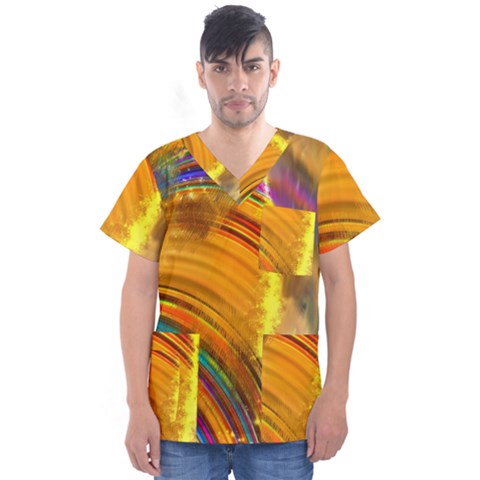 Orange Pink Sketchy Abstract Arch Men s V-neck Scrub Top by bloomingvinedesign