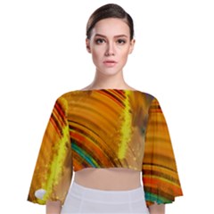 Orange Pink Sketchy Abstract Arch Tie Back Butterfly Sleeve Chiffon Top