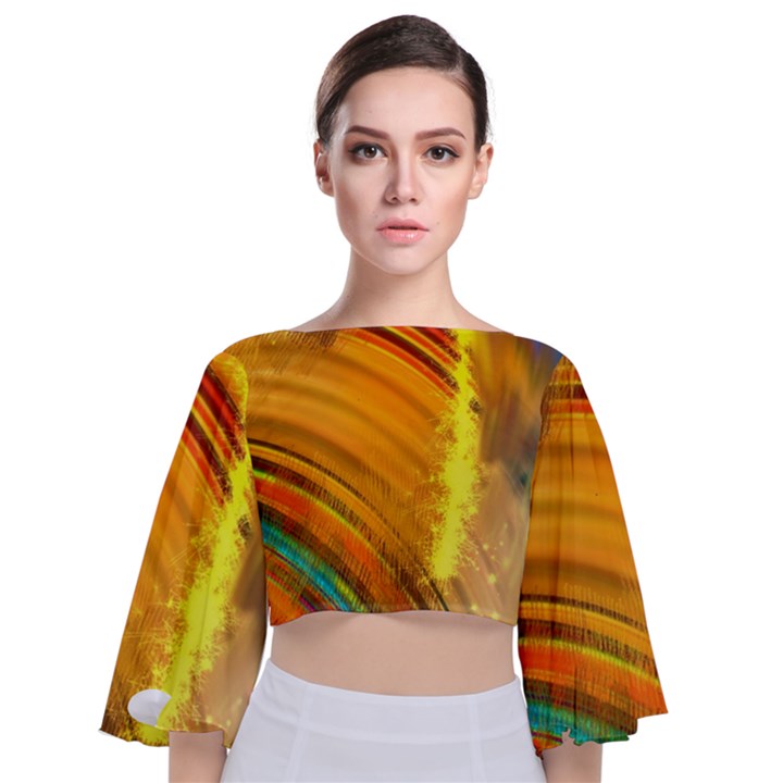 Orange Pink Sketchy Abstract Arch Tie Back Butterfly Sleeve Chiffon Top