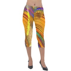 Orange Pink Sketchy Abstract Arch Lightweight Velour Capri Leggings 