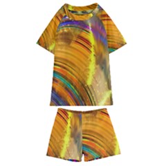 Orange Pink Sketchy Abstract Arch Kids  Swim Tee And Shorts Set by bloomingvinedesign