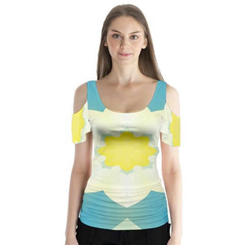 Pattern Flower Abstract Pastel Butterfly Sleeve Cutout Tee  by Simbadda