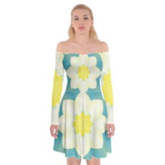 Pattern Flower Abstract Pastel Off Shoulder Skater Dress by Simbadda