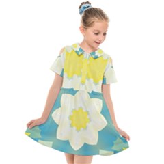 Pattern Flower Abstract Pastel Kids  Short Sleeve Shirt Dress