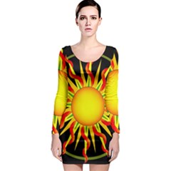 Mandala Sun Graphic Design Long Sleeve Bodycon Dress by Simbadda