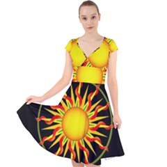 Mandala Sun Graphic Design Cap Sleeve Front Wrap Midi Dress by Simbadda