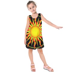 Mandala Sun Graphic Design Kids  Sleeveless Dress by Simbadda