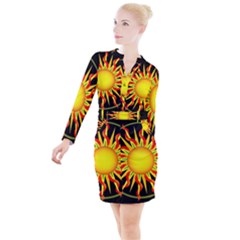 Mandala Sun Graphic Design Button Long Sleeve Dress by Simbadda