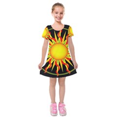 Mandala Sun Graphic Design Kids  Short Sleeve Velvet Dress by Simbadda