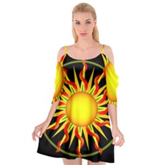 Mandala Sun Graphic Design Cutout Spaghetti Strap Chiffon Dress