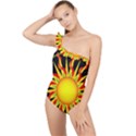 Mandala Sun Graphic Design Frilly One Shoulder Swimsuit View1