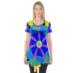 Mandala Wheel Pattern Ornament Short Sleeve Tunic  by Simbadda