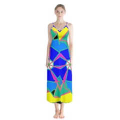 Mandala Wheel Pattern Ornament Button Up Chiffon Maxi Dress by Simbadda