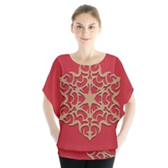 Ornament Flower Pattern Jewelry Batwing Chiffon Blouse