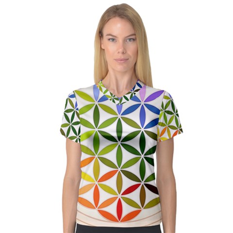 Mandala Rainbow Colorful Reiki V-neck Sport Mesh Tee by Simbadda