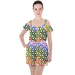 Mandala Rainbow Colorful Reiki Ruffle Cut Out Chiffon Playsuit