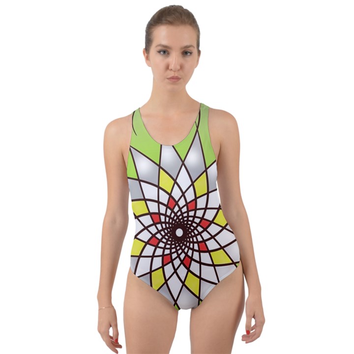 Mandala Model Figure Graphics Cut-Out Back One Piece Swimsuit