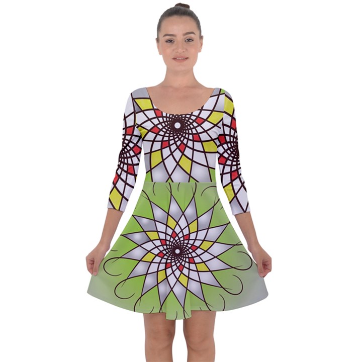 Mandala Model Figure Graphics Quarter Sleeve Skater Dress