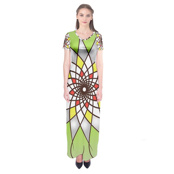 Mandala Model Figure Graphics Short Sleeve Maxi Dress