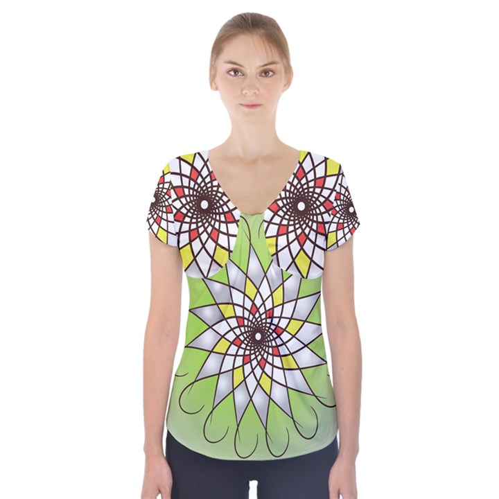 Mandala Model Figure Graphics Short Sleeve Front Detail Top