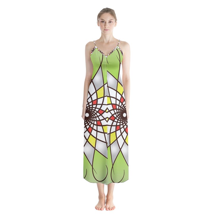 Mandala Model Figure Graphics Button Up Chiffon Maxi Dress