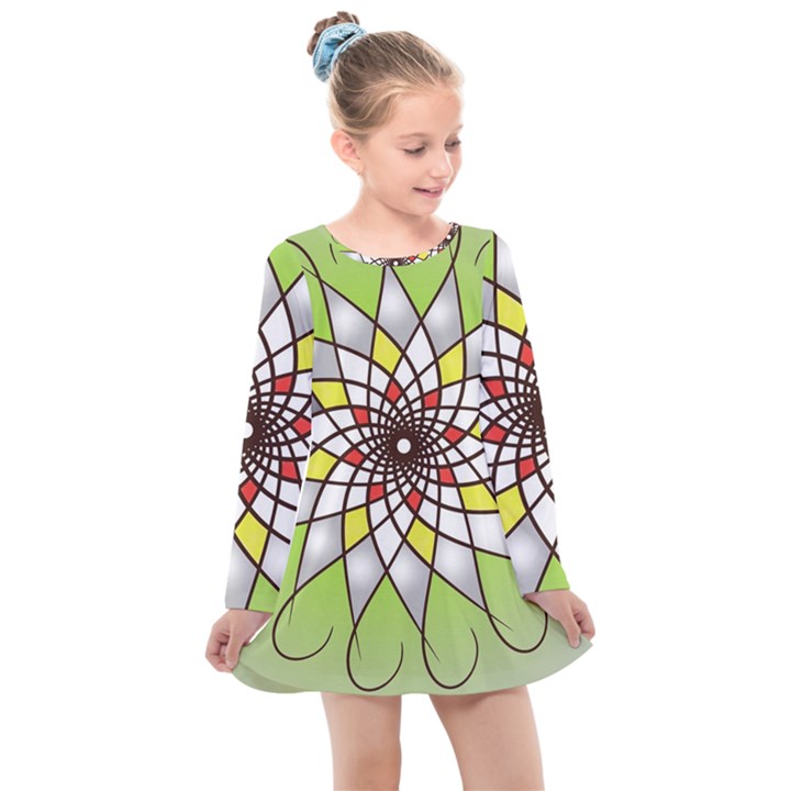 Mandala Model Figure Graphics Kids  Long Sleeve Dress