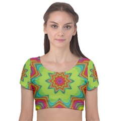 Abstract Art Abstract Background Pattern Velvet Short Sleeve Crop Top 