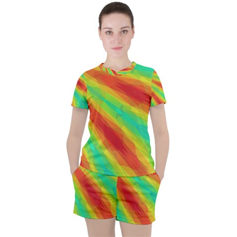 Graphic Kaleidoscope Geometric Women s Tee And Shorts Set by Simbadda