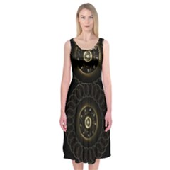 Fractal Gold Mandala Fractal Art Midi Sleeveless Dress by Simbadda