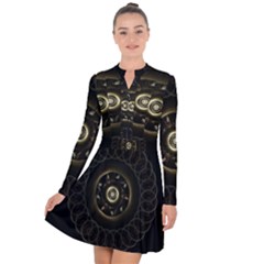 Fractal Gold Mandala Fractal Art Long Sleeve Panel Dress