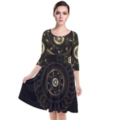 Fractal Gold Mandala Fractal Art Quarter Sleeve Waist Band Dress