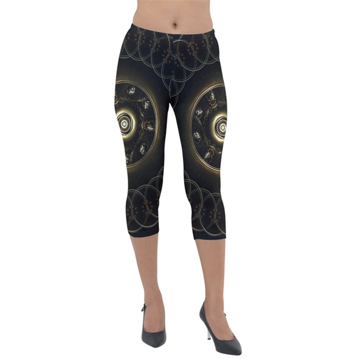 Fractal Gold Mandala Fractal Art Lightweight Velour Capri Leggings 