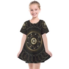 Fractal Gold Mandala Fractal Art Kids  Smock Dress by Simbadda