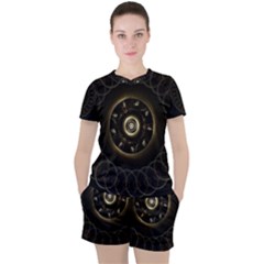 Fractal Gold Mandala Fractal Art Women s Tee And Shorts Set