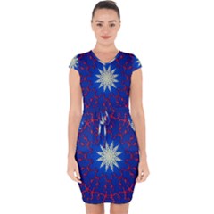 Mandala Abstract Fractal Patriotic Capsleeve Drawstring Dress 